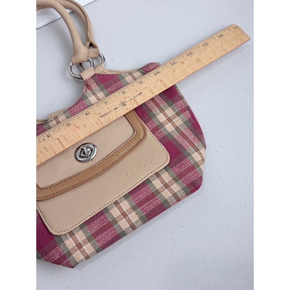 Longaberger Homestead Plaid Shoulder Bag Burgundy Tan Cream Faux Leather Trim - Picture 8 of 10