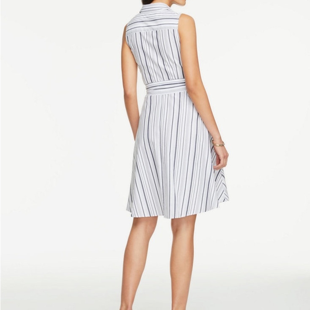 Ann Taylor Factory PETITE STRIPED TIE WAIST SLEEVELESS SHIRTDRESS - Picture 2 of 3