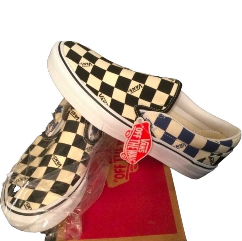 Vans Slip On Sneakers Black Navy Check Vans in Pattern Unisex M 7 / W 8.5