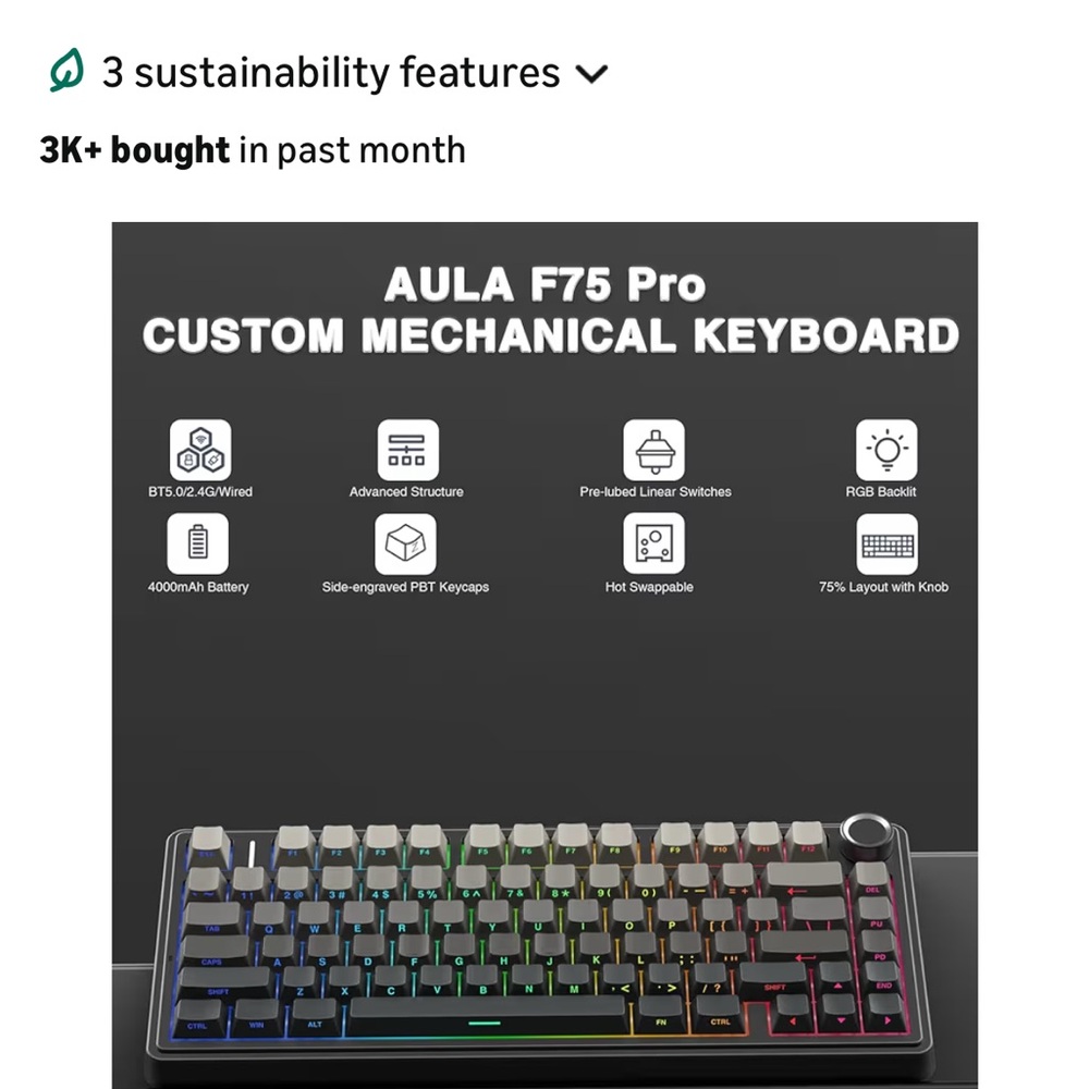 Aula a75 modified Mechanical Keyboard with leopard print keycaps - Picture 5 of 5