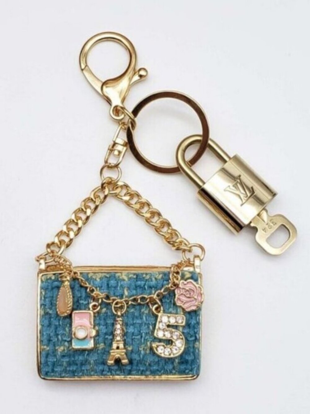 Authentic Louis Vuitton Gold Padlock 🔒 Key Set w/ Unbranded Tweed Bag Charm - Picture 2 of 6