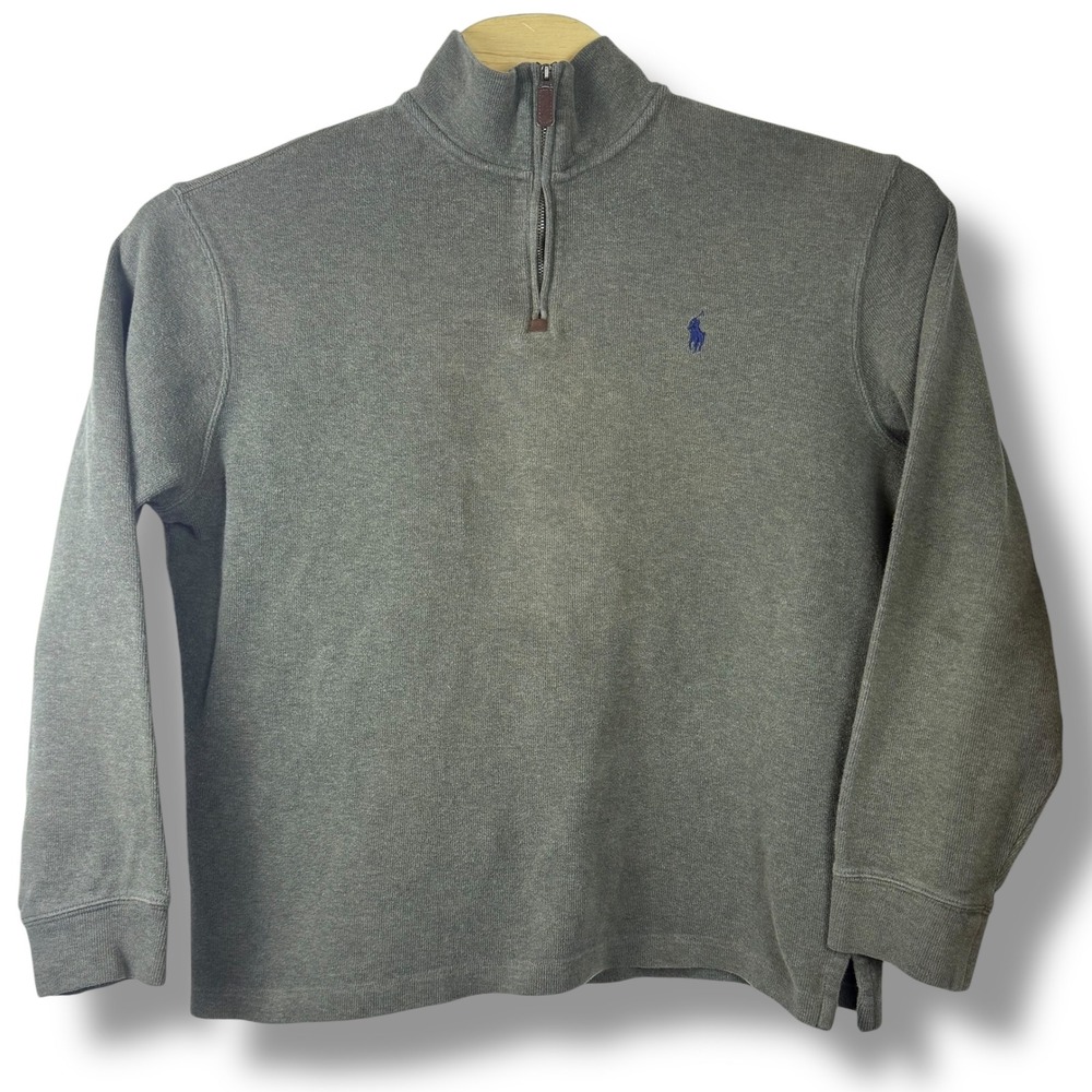 Polo Ralph Lauren Quarter Zip Pullover Men L Gray Cotton Knit Pony Logo - Picture 2 of 10
