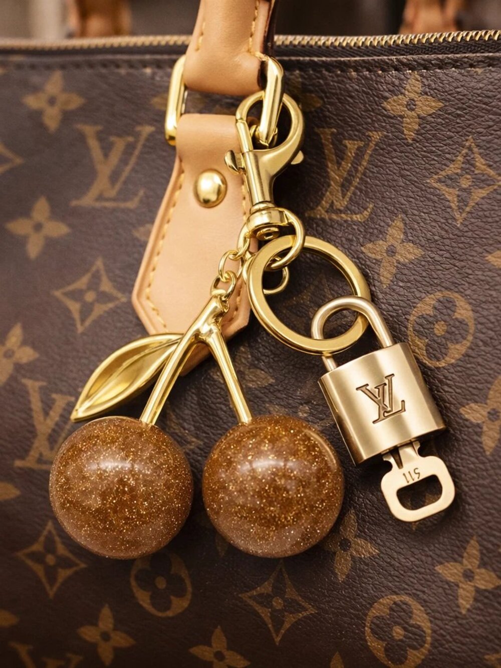 Authentic LV Gold Padlock 🔒 Unbranded Cherry Keychain for Louis Vuitton Bags