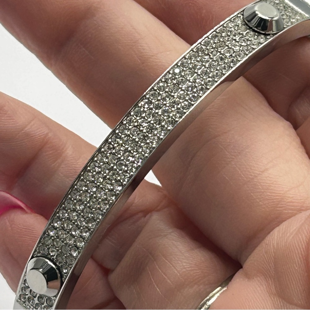 Michael Kors Brilliance Silver Pave Hinged Bangle - Picture 2 of 4