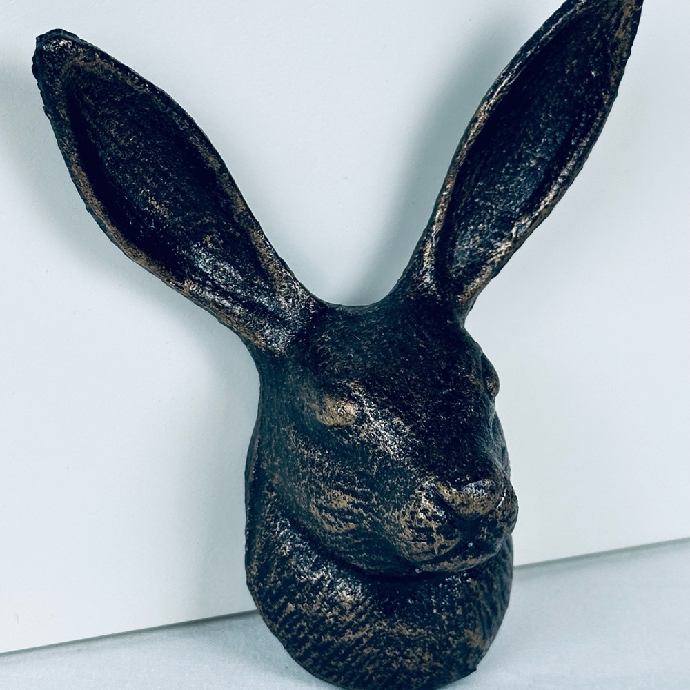 Single Wall Hook, Metal/Iron, Distressed, Bunny, Rabbit, Black/Gold, 3.5”W x 4”H - Picture 2 of 5