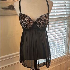 NWT Jessica Simpson Black Lace Babydoll Lingerie