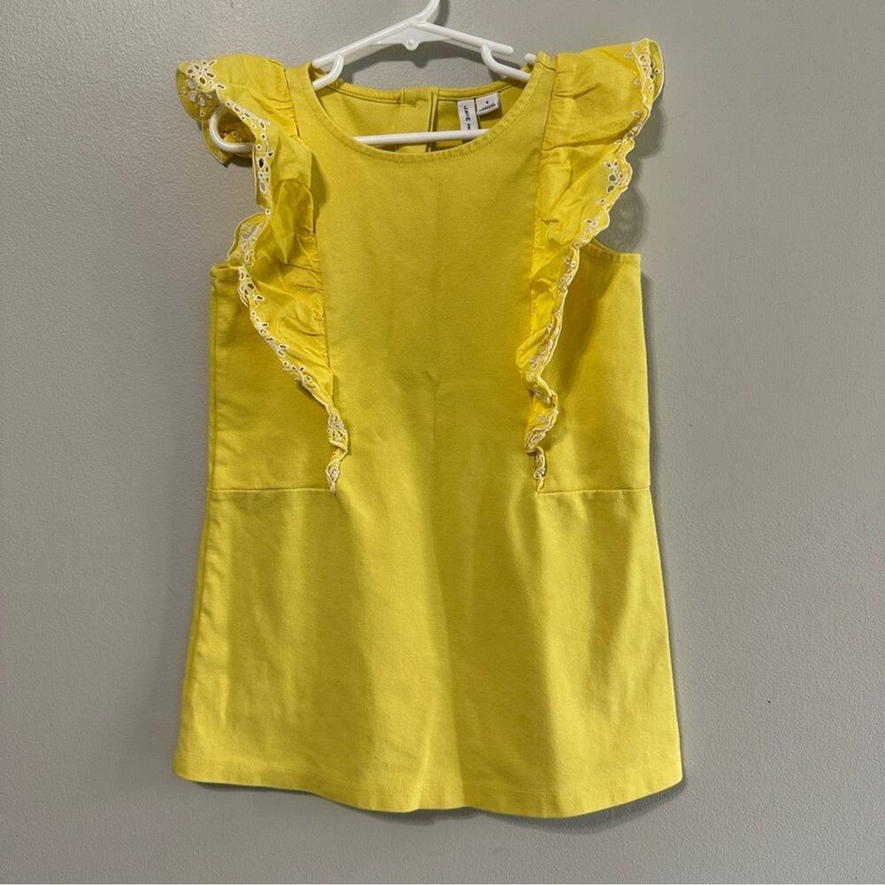 Janie and Jack Girls Dress Size 5 Yellow Sleeveless Ruffle Spring Summer Outfit