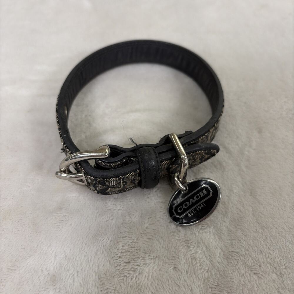 COACH Black Leather + CC Cloth Logo Dog Collar 4003 Sz Small Vintage Bnfts Chrty - Picture 2 of 7
