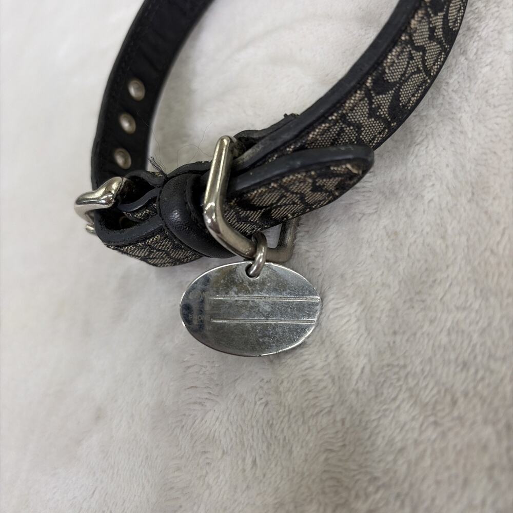 COACH Black Leather + CC Cloth Logo Dog Collar 4003 Sz Small Vintage Bnfts Chrty - Picture 4 of 7