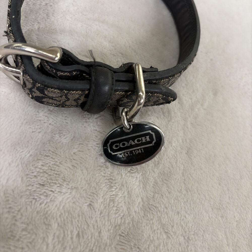 COACH Black Leather + CC Cloth Logo Dog Collar 4003 Sz Small Vintage Bnfts Chrty - Picture 3 of 7