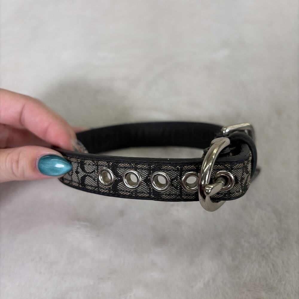 COACH Black Leather + CC Cloth Logo Dog Collar 4003 Sz Small Vintage Bnfts Chrty - Picture 5 of 7