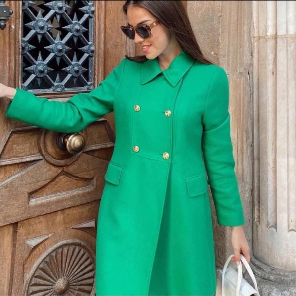 Zara Tailored Coat Double Breasted Green Large