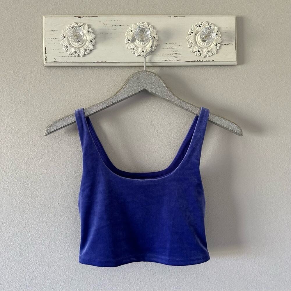Athleta Velvet Cut Out Crop Top Bra Noble Blue - Picture 4 of 4