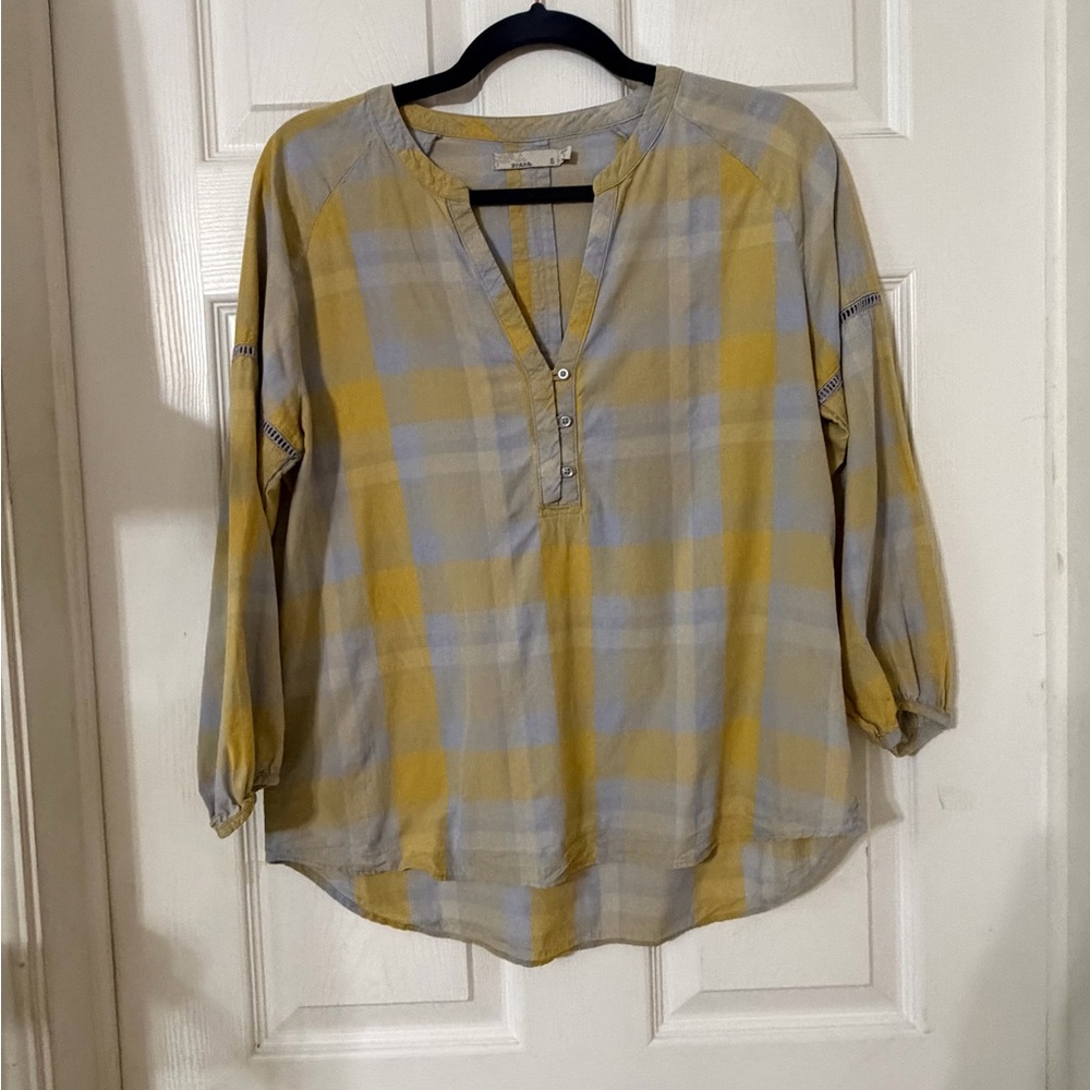 Prana Yellow and Gray Plaid Blouse - Picture 3 of 8