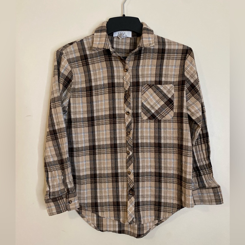 L.i.f.e 100% cotton  Plaid Button-Up Shirt - Beige & Brown