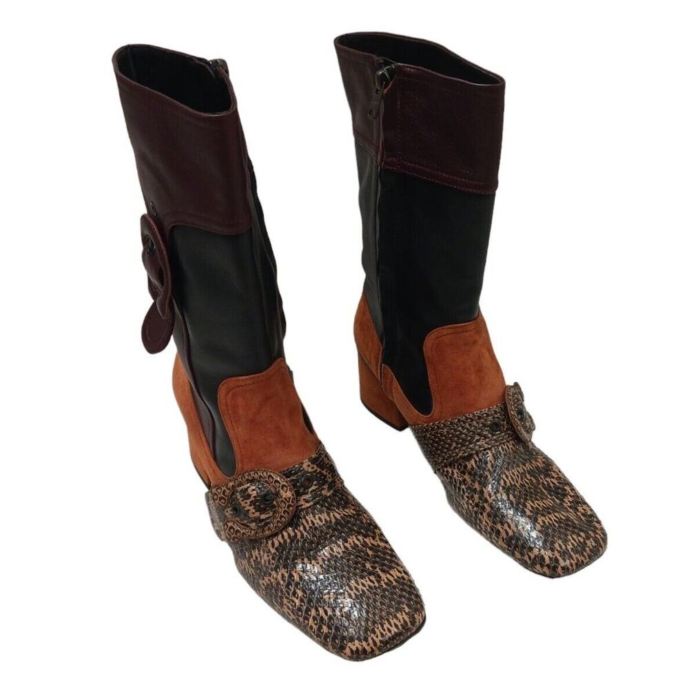 COACH Boots Snakeskin Leather 7.5 Patchwork Colorblock Buckle with DUSTBAG $795 - Picture 6 of 16