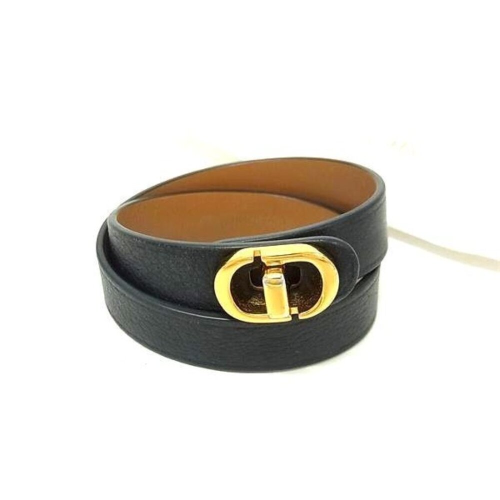 Christian Dior Bracelet Black Leather Logo Turnlock