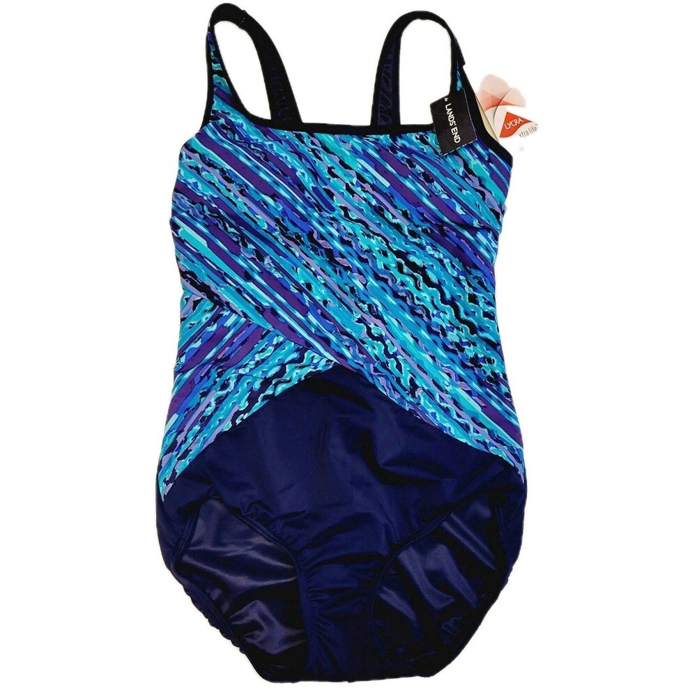 NWT Lands' End Tummy Control One Piece Swimsuit Size 4 Tugless Scoop Neck Lycra