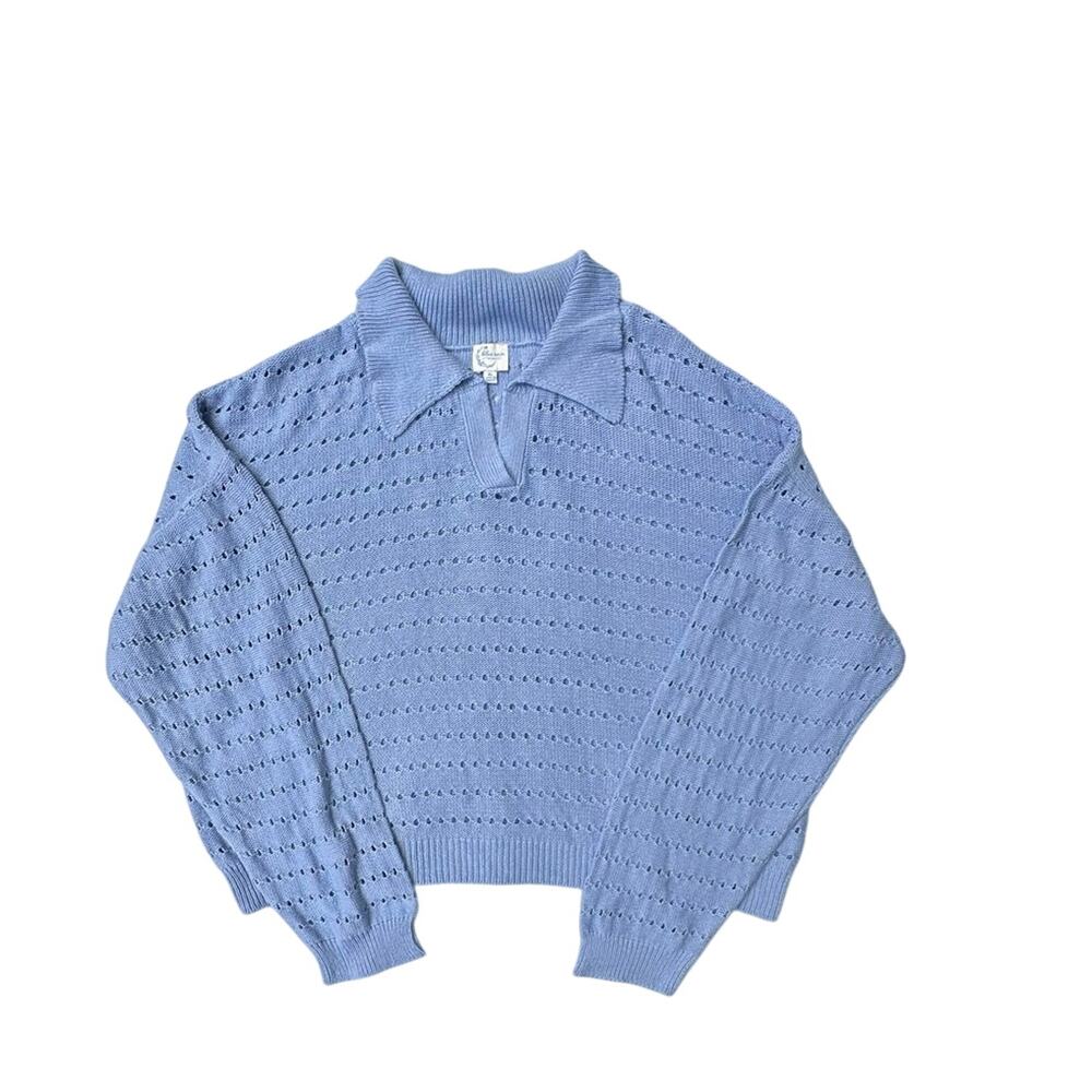 Francesca’s Eyelet  Blue Rain Lightweight XL Collared Cottagecore Preppy Sweater