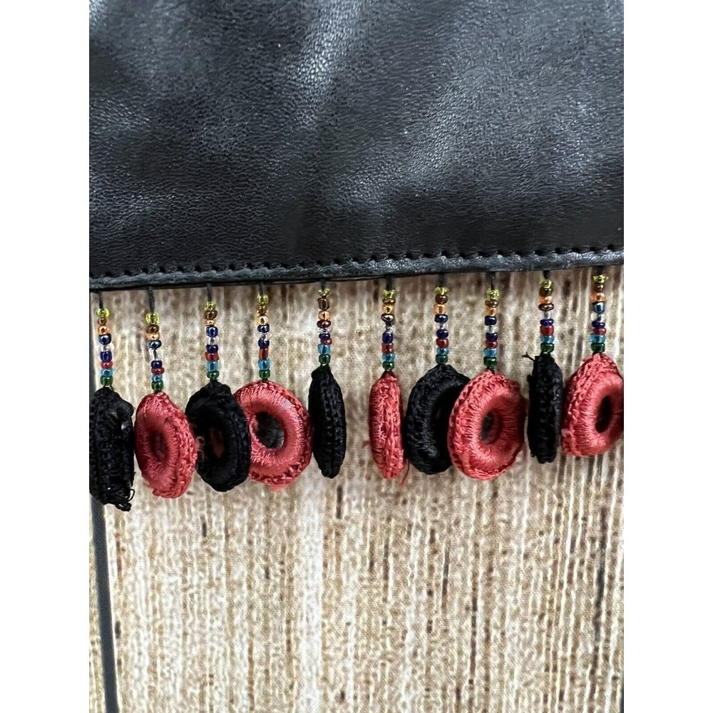 Vtg Wilsons Leather Maxima Black Crossbody Handbag Embroidered Fringe Boho Y2K - Picture 3 of 7