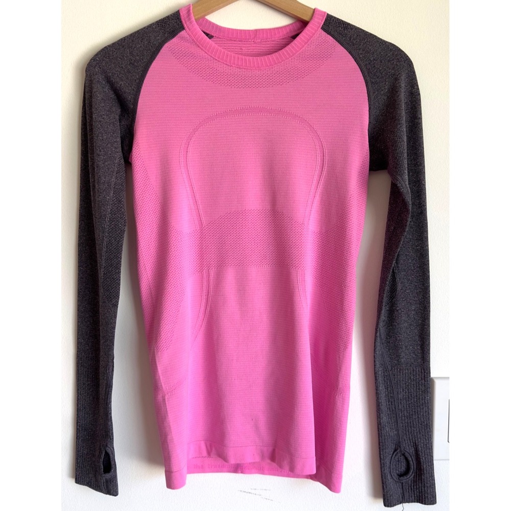 Lululemon Swiftly Tech Long Sleeve Top-Grey/Pink Combo-Slim Fit-Women's Size 4‎