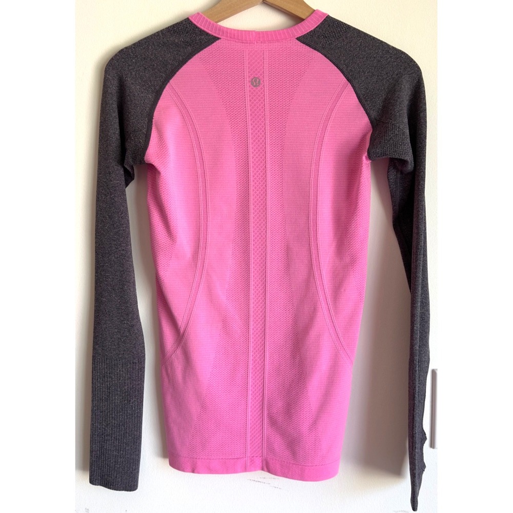 Lululemon Swiftly Tech Long Sleeve Top-Grey/Pink Combo-Slim Fit-Women's Size 4‎ - Picture 2 of 14