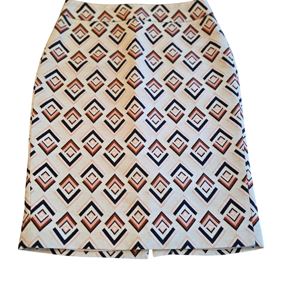Ann Taylor Geometric Diamond Print Pencil Skirt Navy Coral Cream Size 6