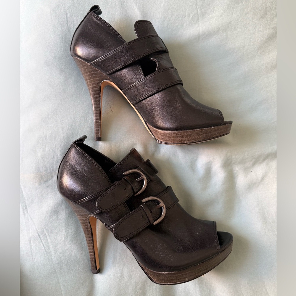 Coach Black Strappy Peep-Toe Heels