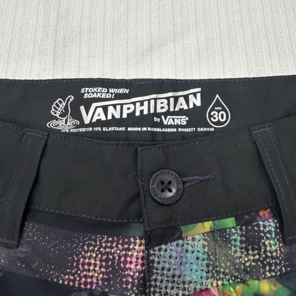 Vans Vanphibian Beflor Board Shorts Mens Size 30 Black Floral Swim Hybrid Skate - Picture 2 of 5