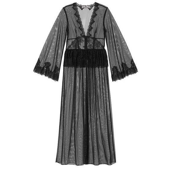Victoria's Secret Other - New! Victoria’s Secret Black Rose Lace & Tulle Corset Long Robe M 54296
