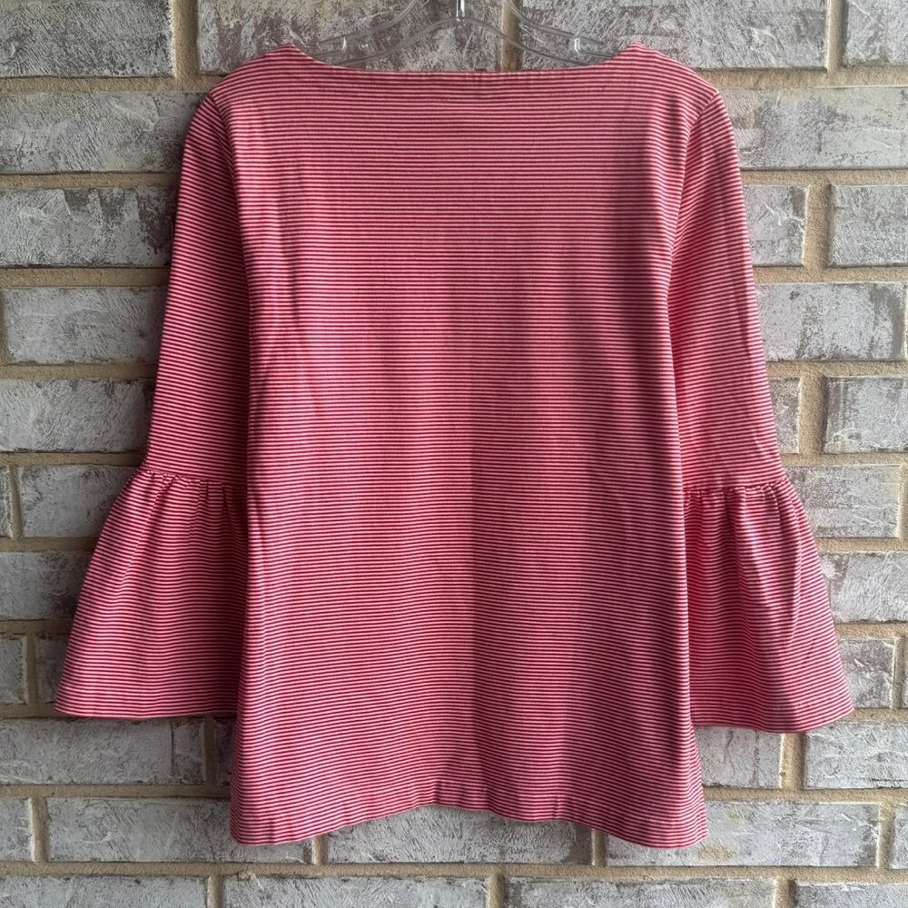 J. Crew Pink Striped Bell Sleeve Top - Picture 2 of 8