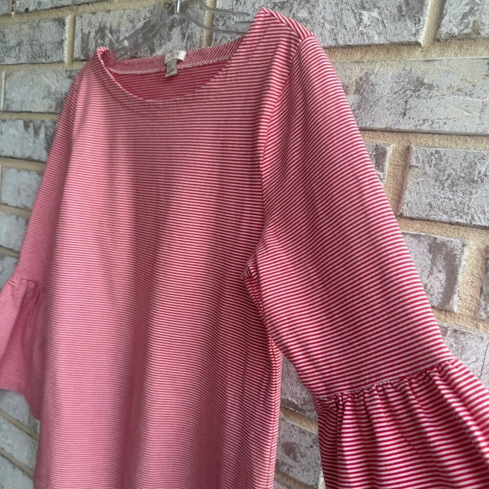 J. Crew Pink Striped Bell Sleeve Top - Picture 6 of 8