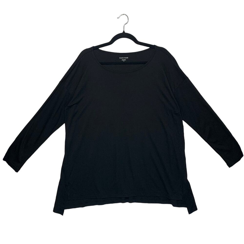 Eileen Fisher Long Sleeve Asymmetric Hem Tunic Women's Size L Black Minimalist