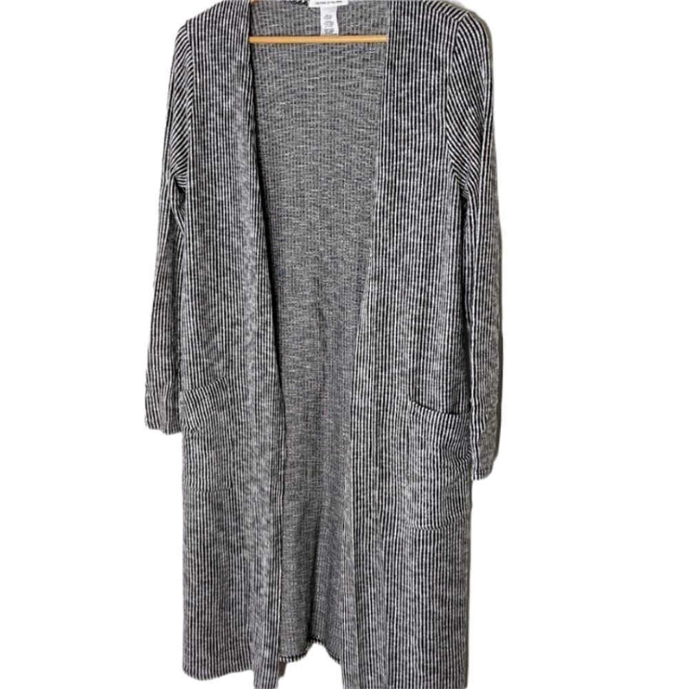 Caution To The Wind Soft Black And White Stripe Stretch Open Robe size L