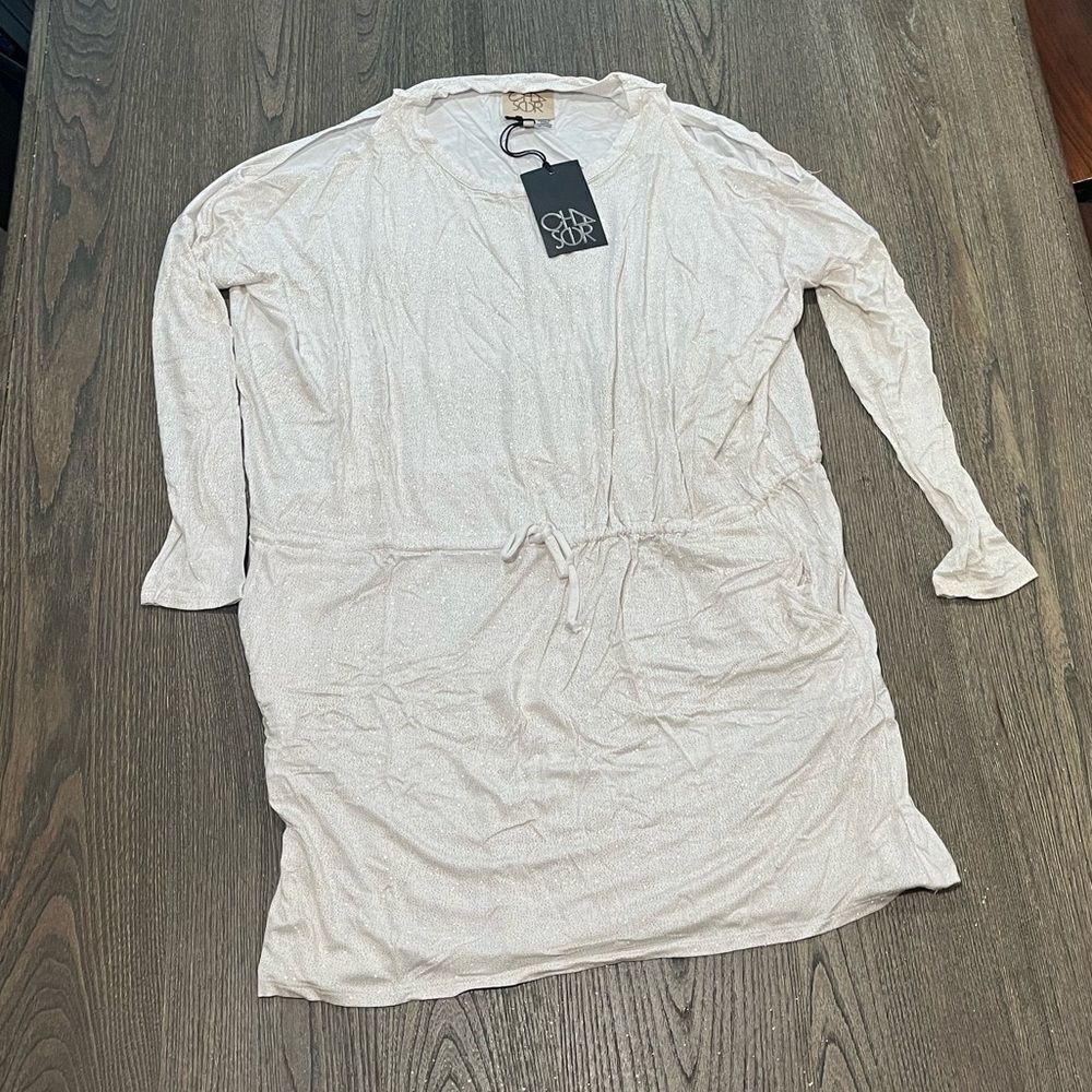 NWT Chaser White Glitter Mini Dress Long Sleeve Pockets Size M
