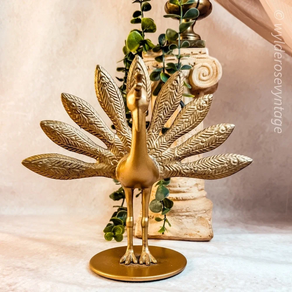 Brass Toned Peacock Sculpture - Picture 2 of 7