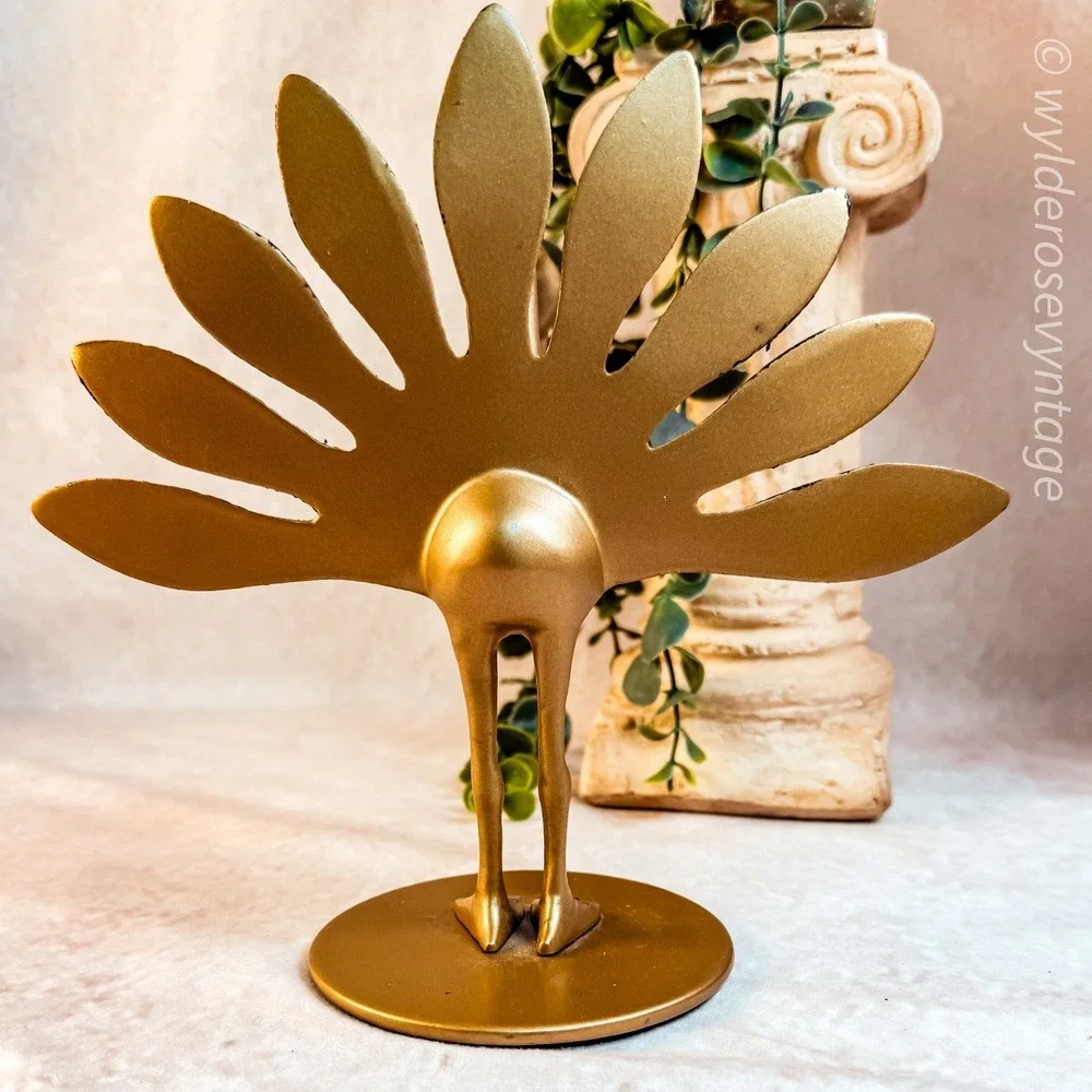 Brass Toned Peacock Sculpture - Picture 4 of 7