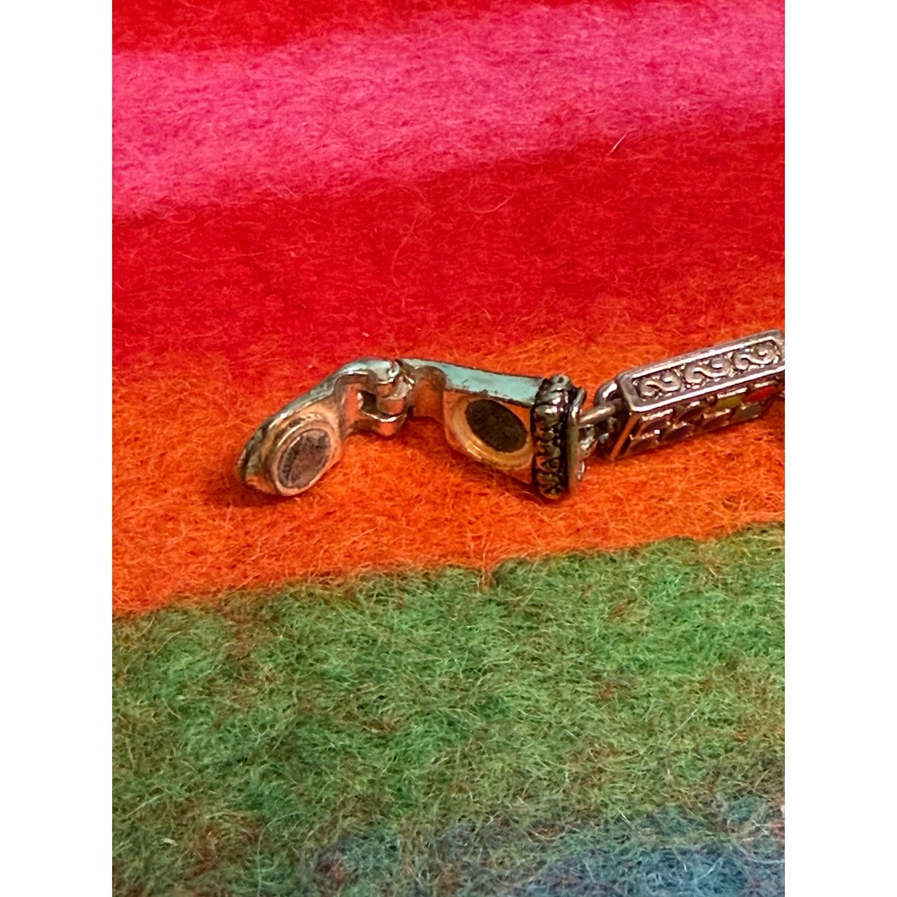 VTG Silver Tone Multicolor Enamel Geometric Link Bracelet Magnetic Clasp 6.75in - Picture 5 of 7