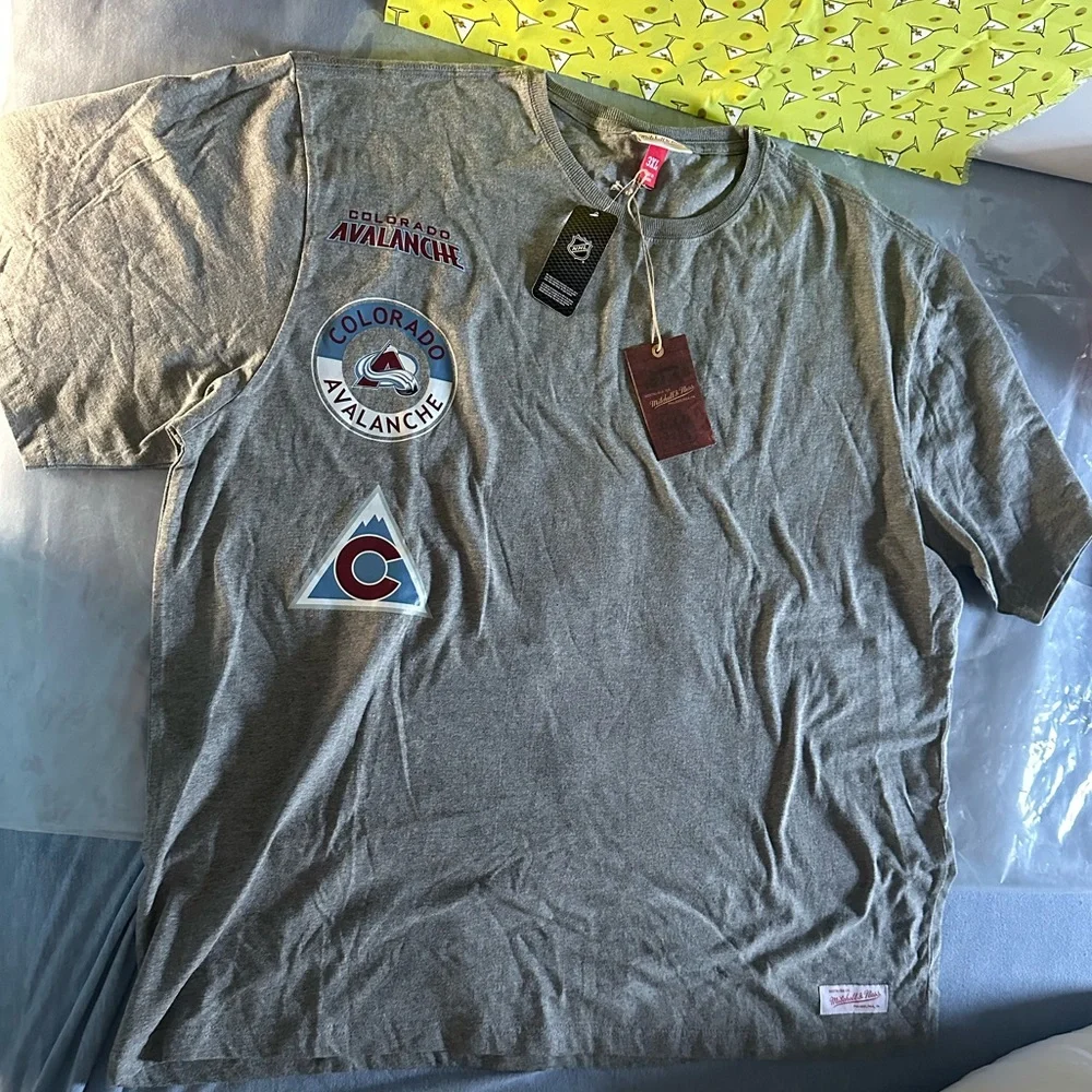 Mitchell & Ness Gray Crewneck Tee with Red Script Label - Picture 3 of 10