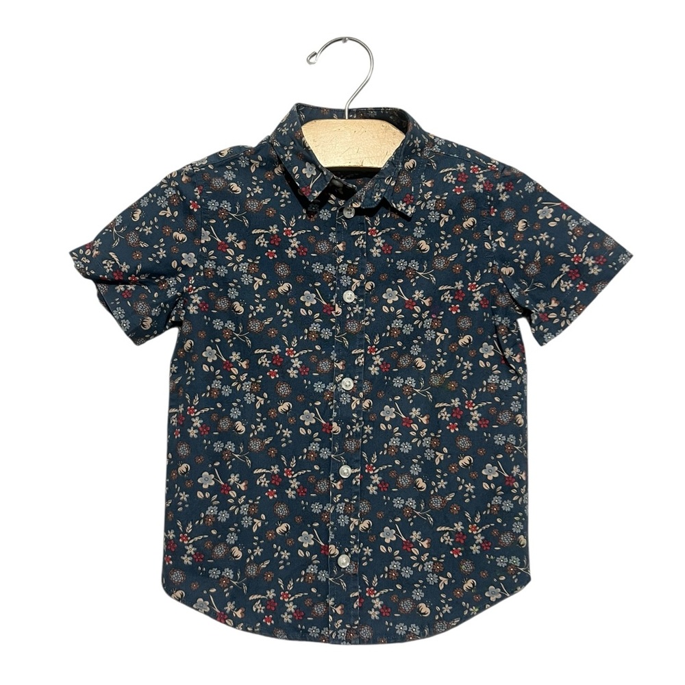 Boys + Arrows Navy Floral Short-Sleeve Button-Down Shirt Size 3