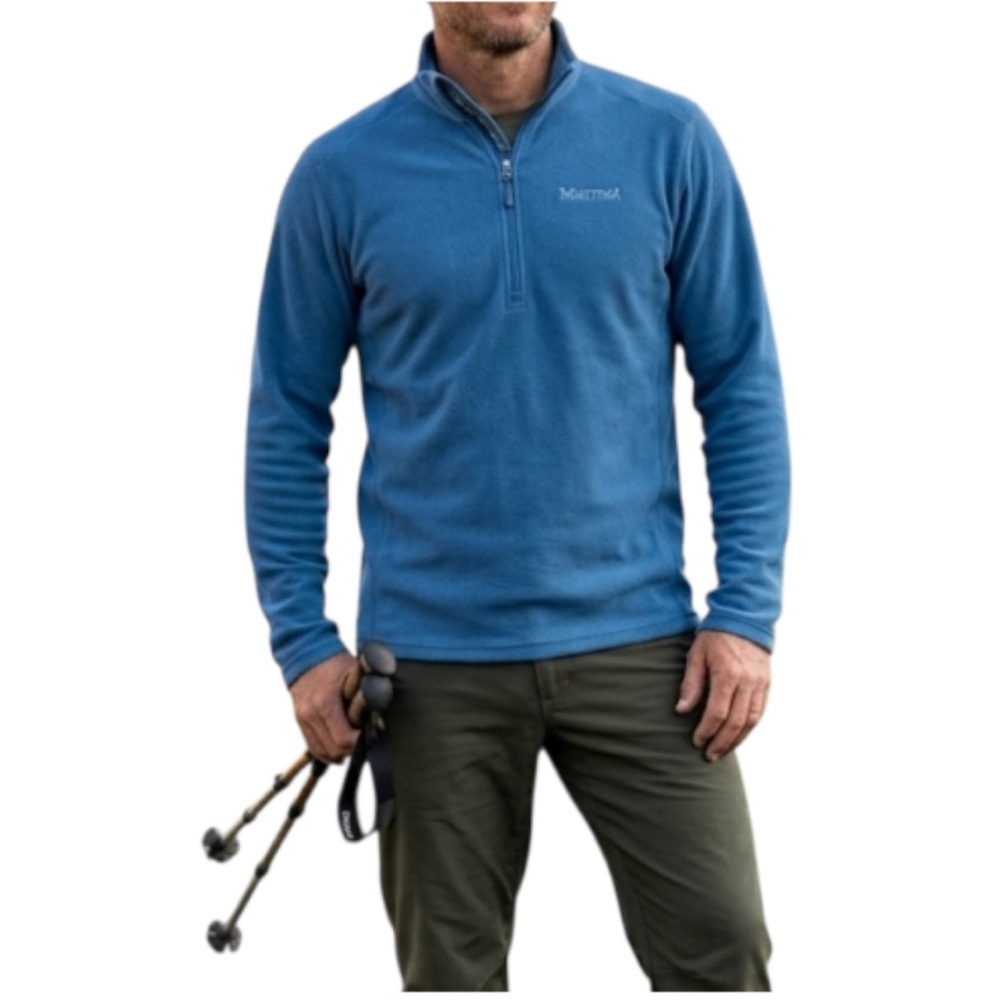 Marmot Men's Medium Rocklin 1/2 Zip Fleece Pullover Blue Lightweight Jacket Mid