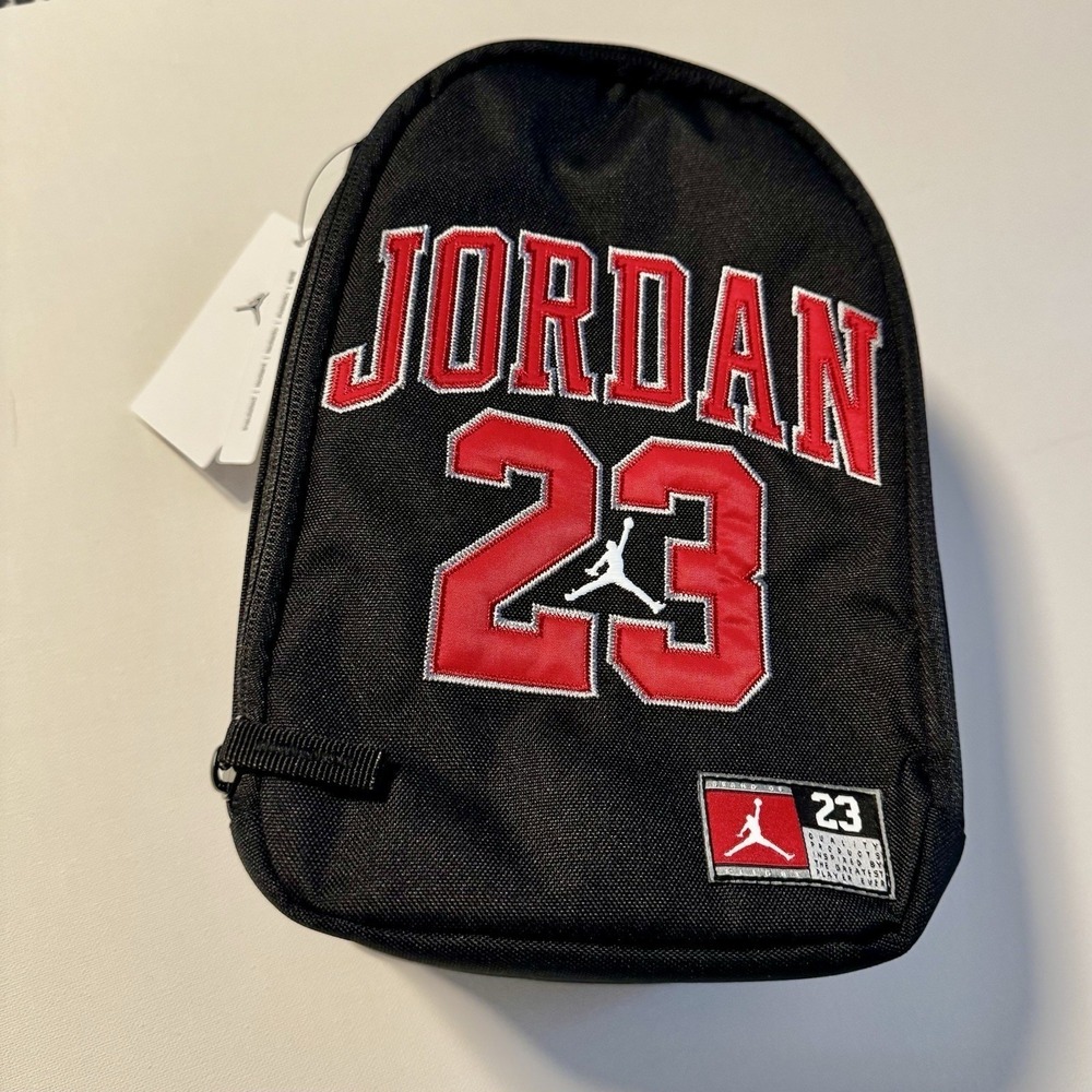 NIKE AIR JORDAN Jersey 23 Zip Insulated Lunch Bag Box Camp Black Red Patch NEW