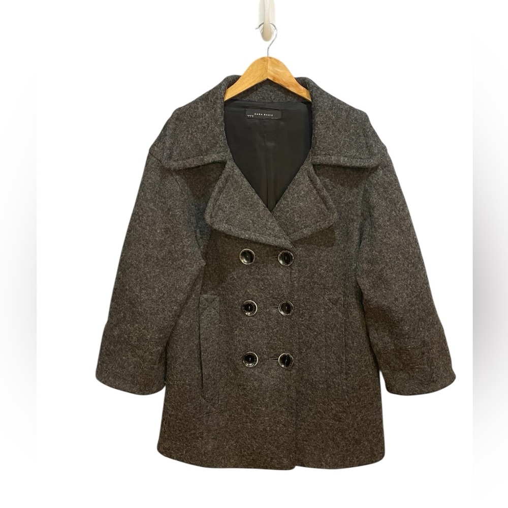 Zara Women's Charcoal Wool Peacoat - Picture 2 of 7