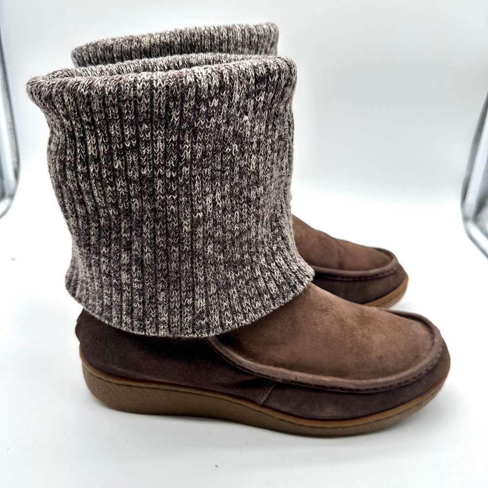 The North Face Alana Women Brown Suede Mid Knit Cuff Insulated Boots Size 8.5