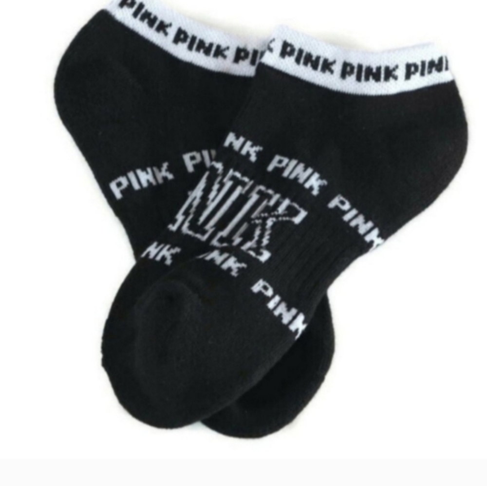 PINK Victoria's Secret Black Low-Cut Athletic Socks with White Logo