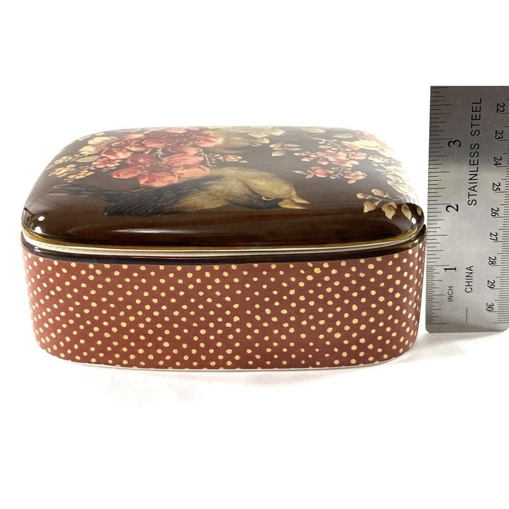 Pottery Barn Sabyasachi Decorative Box Bird Floral Trinket Jewelry Box 6” - Picture 4 of 7