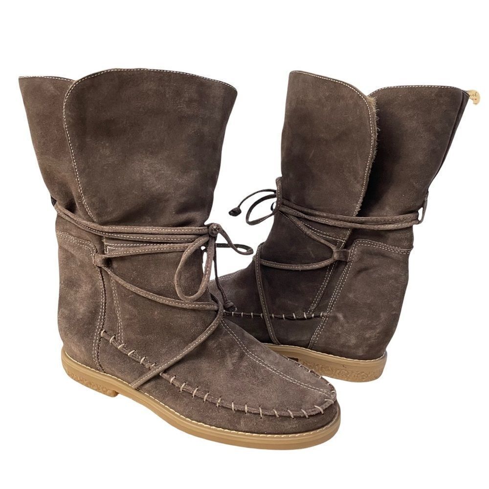 JACK ROGERS Women's Little Nell Brown Suede Boots Faux‎ Fur Moccasin Style sz 9M