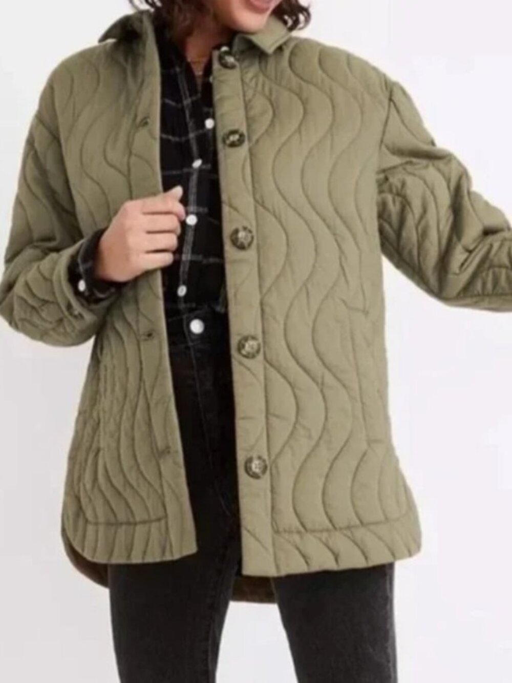 NWT Madewell Quilted Belrose Shirt-Jacket Olive Green Size 3X