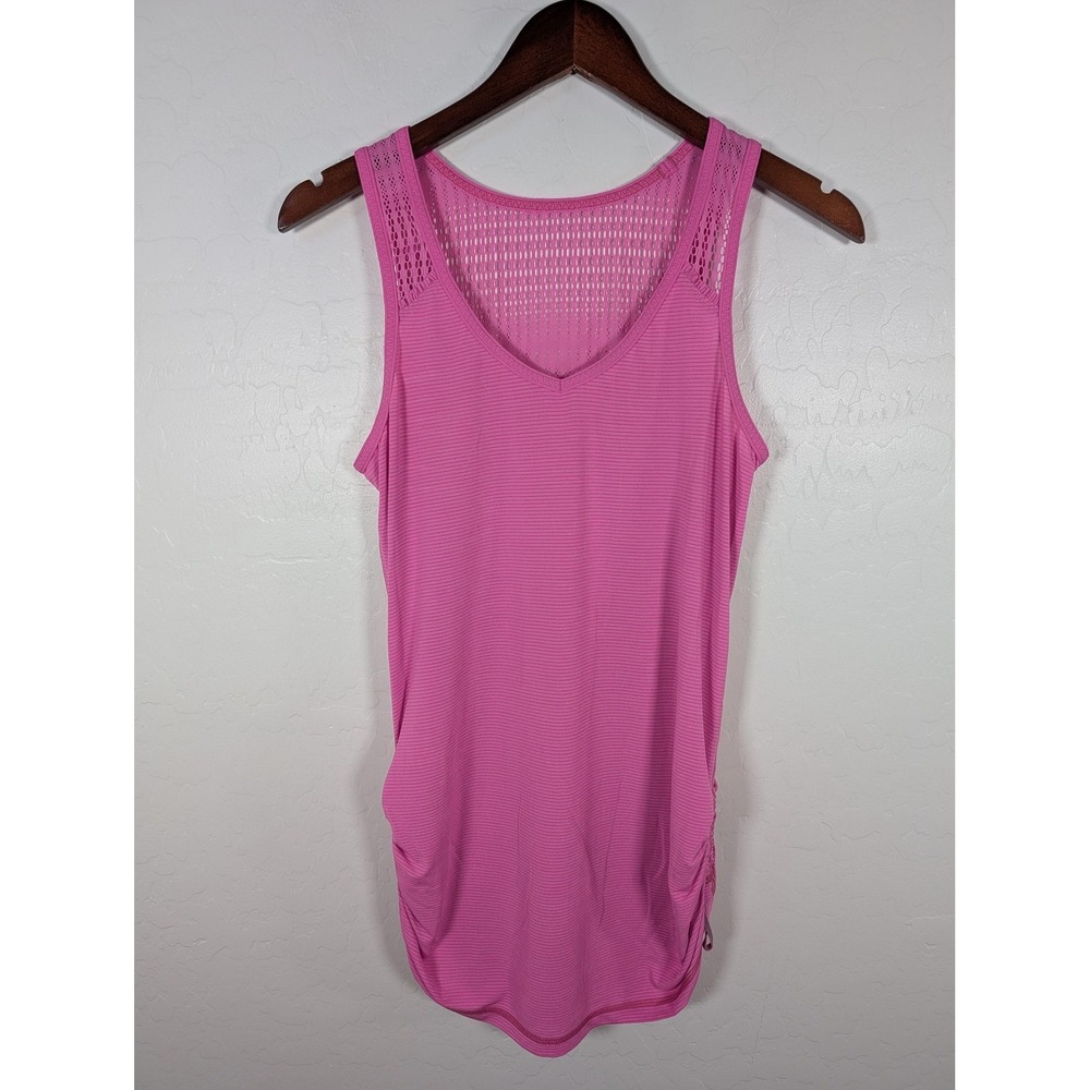Lululemon‎ Tank Top Womens Med Pink Tie And Fly Ruched Mesh Ventilated Yoga Gym