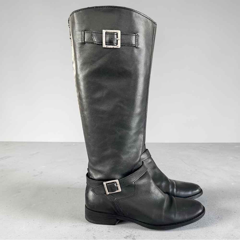 Matisse Tall Black Leather Riding Boots with Buckle Detail
